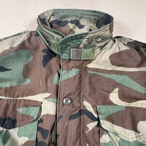 US Army M65 Field Jacket Woodland Camo Cold Weather Coat Mens Medium Long READ